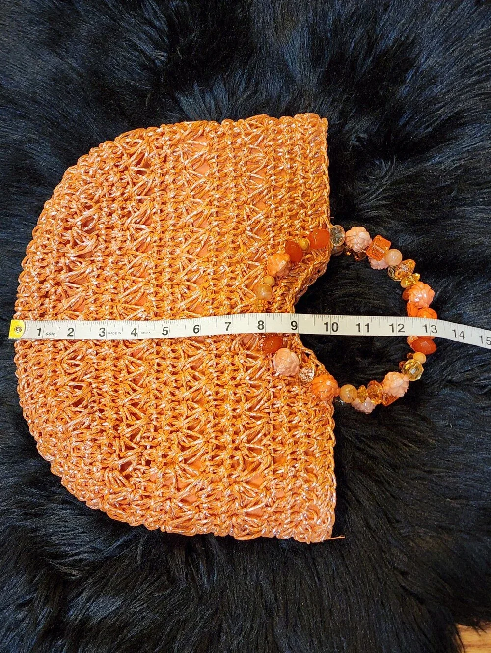 Gorgeous Handwoven Floral Beaded Handle Straw Tote Bag in Coral Orange